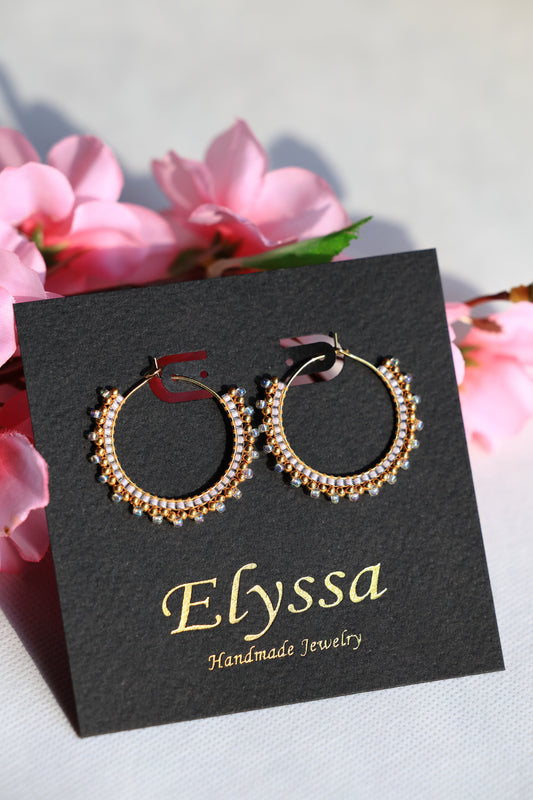 Lavender and 24K Gold Plated beads Hoop Earrings