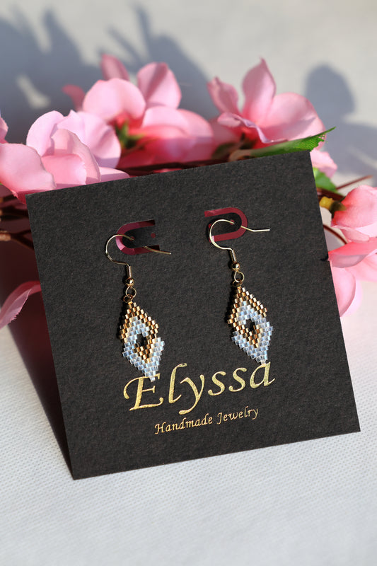 Earrings "Double Diamonds" Crystal White and 24K Gold Plated beads