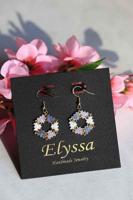 Hexagonal Shaped Earrings with 24K Gold-Plated Bead Accents