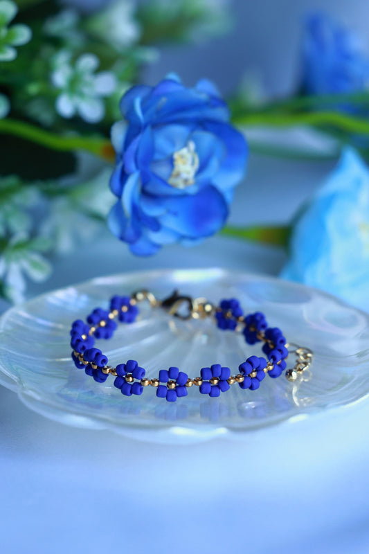 Daisy Bracelet "Blue Velvet" Matte Blue and 24K Gold Plated beads