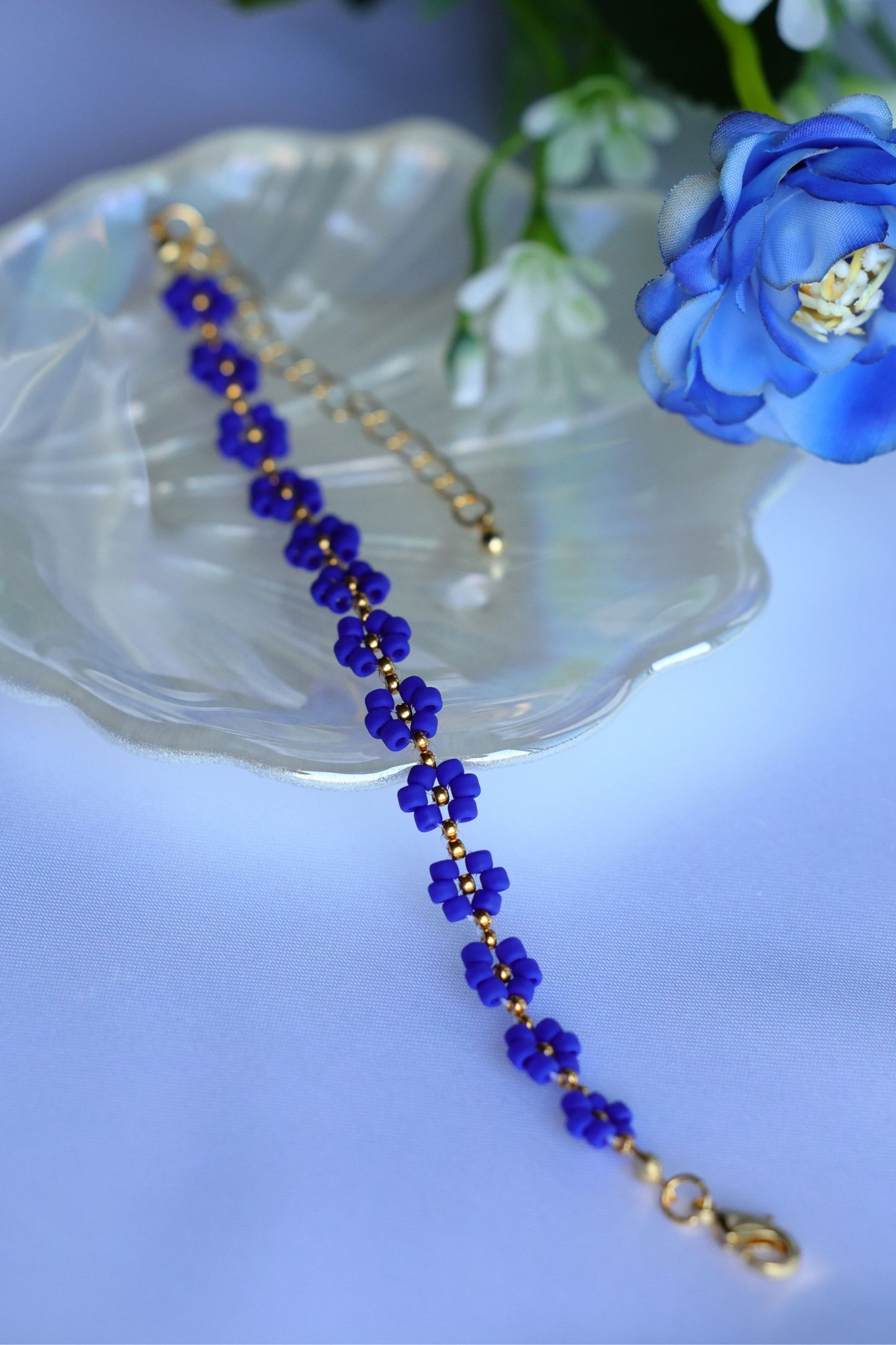 Daisy Bracelet "Blue Velvet" Matte Blue and 24K Gold Plated beads