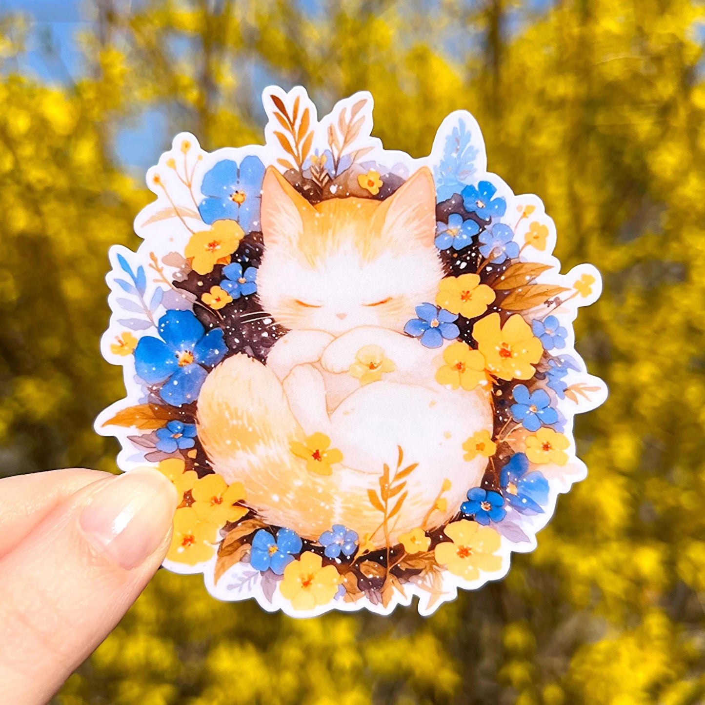"Cute Sleeping Cat" Waterproof Sticker
