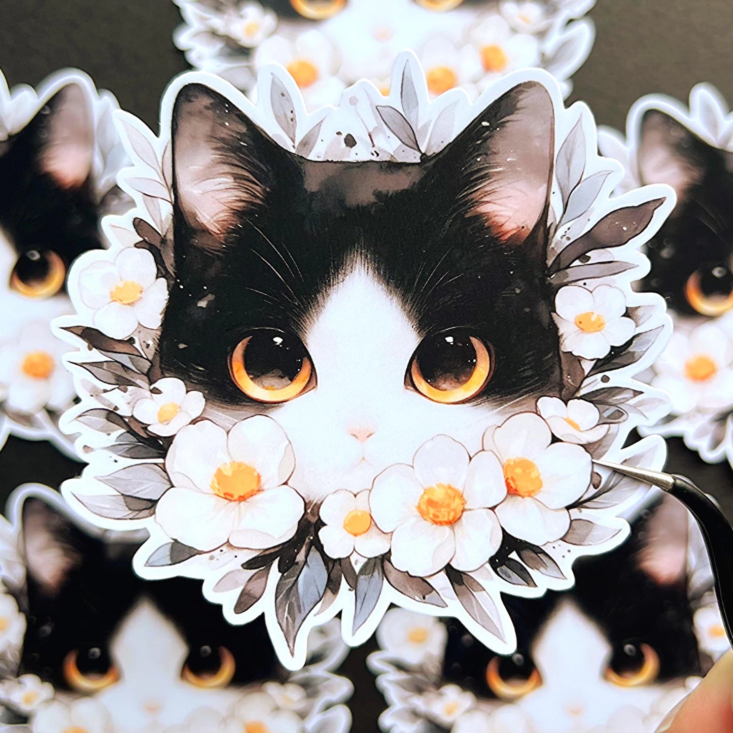 Black and White Cat Waterproof Sticker