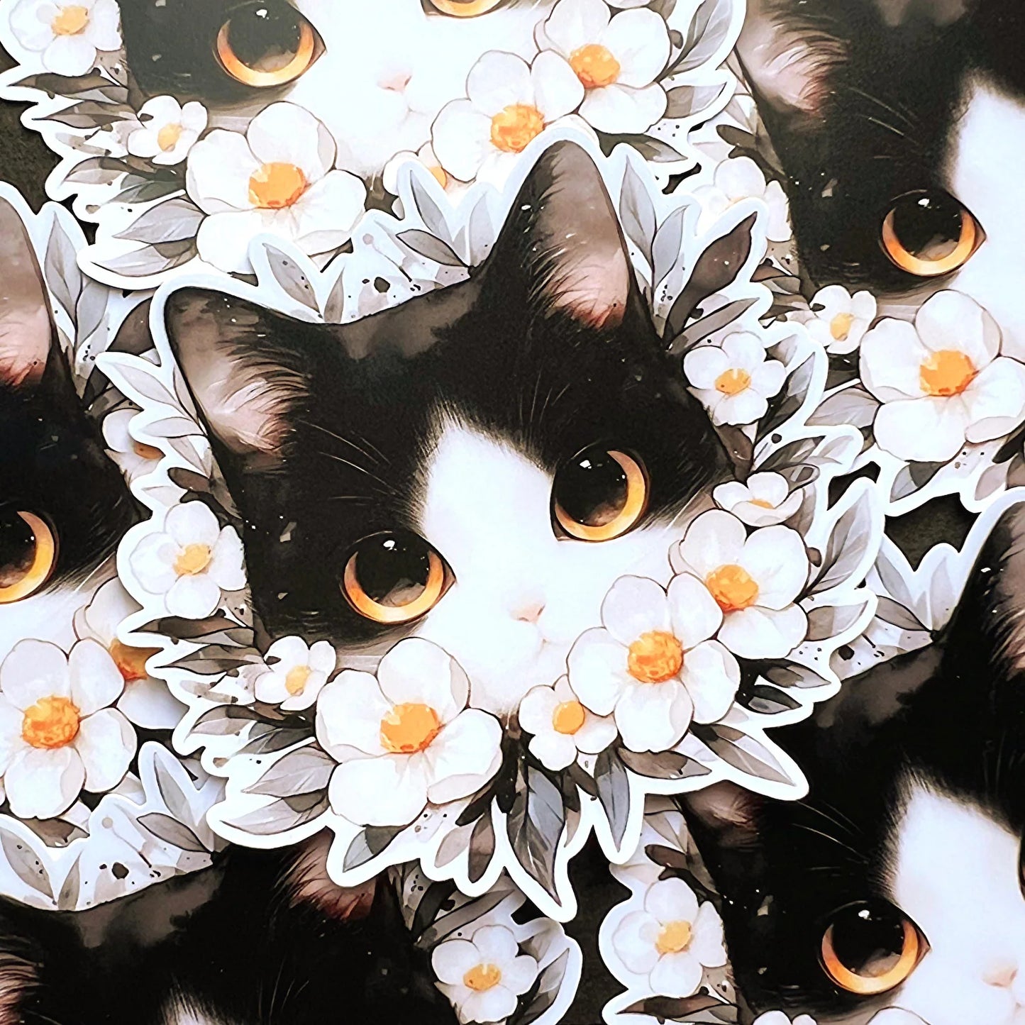 Black and White Cat Waterproof Sticker